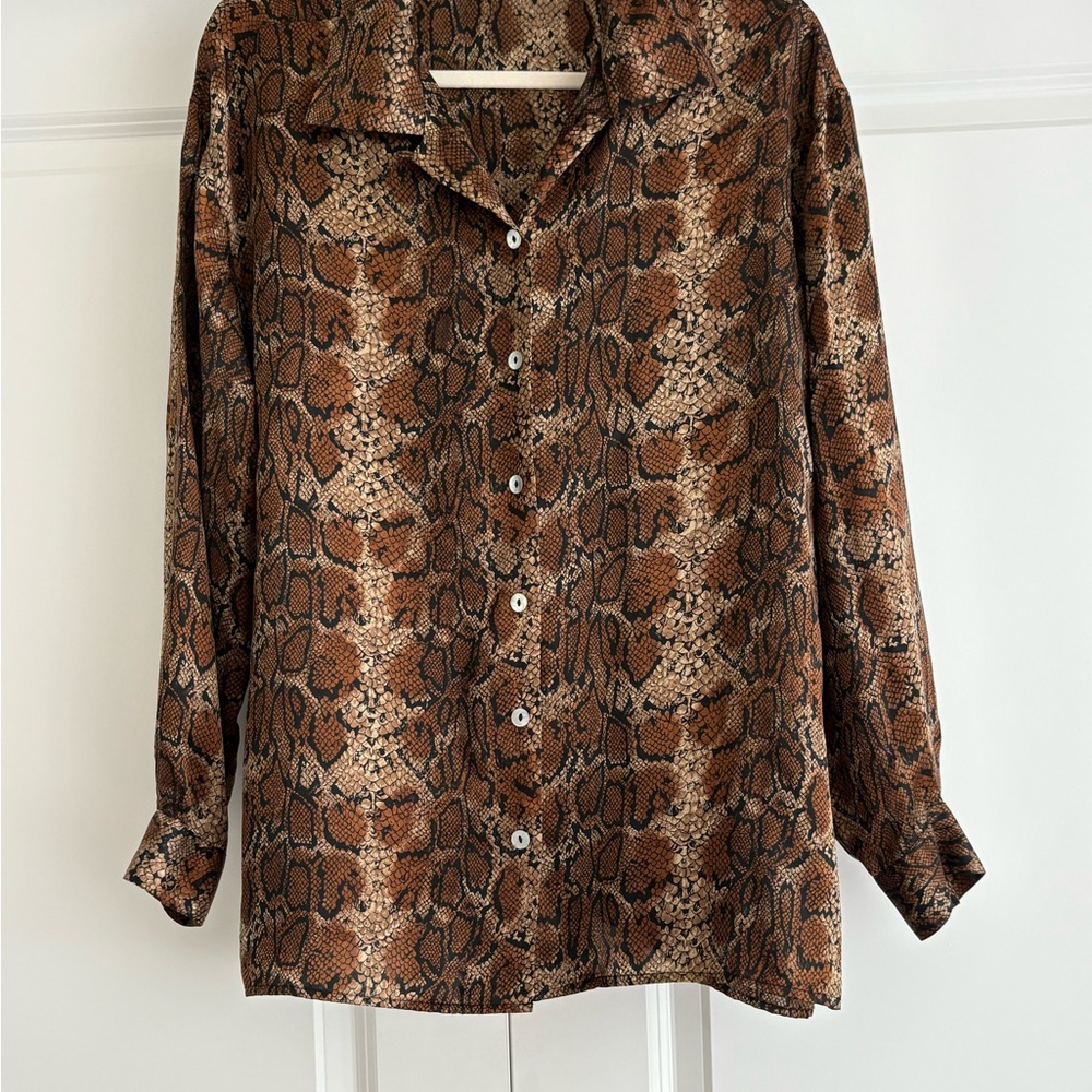 Silk Essentials 100% Silk Snake Print Blouse Vintage Y2K EUC